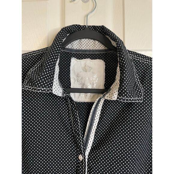 Cino Crinkle Button Up Blouse 3/4 Sleeves Cotton Sz XL Flip Cuffs Polka Dot - Picture 4 of 14